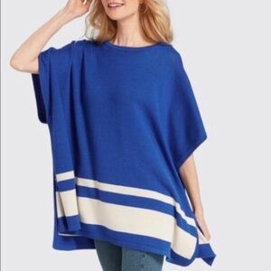 DRAPER JAMES Blue White Spirit Sweater Cape Poncho Size OS